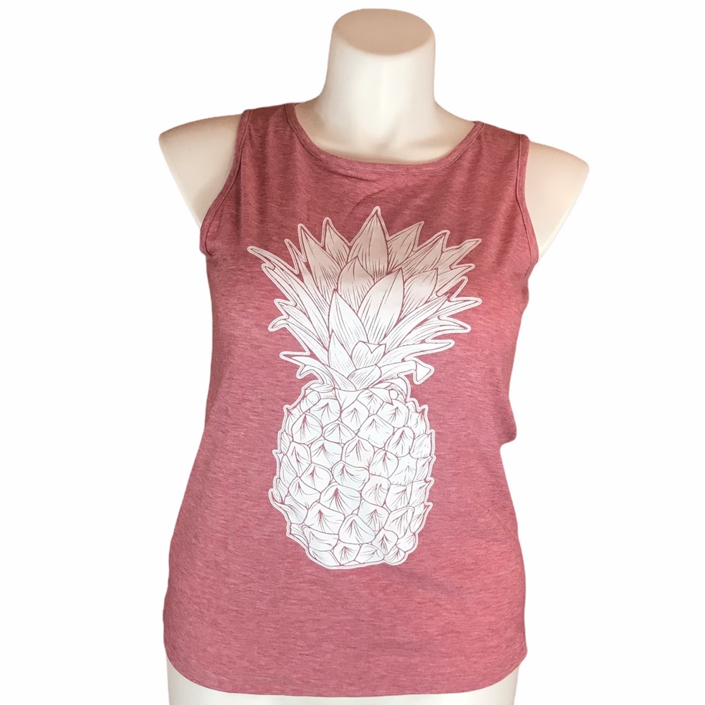 Pineapple Graphic Tank Sz L Cotton Blend